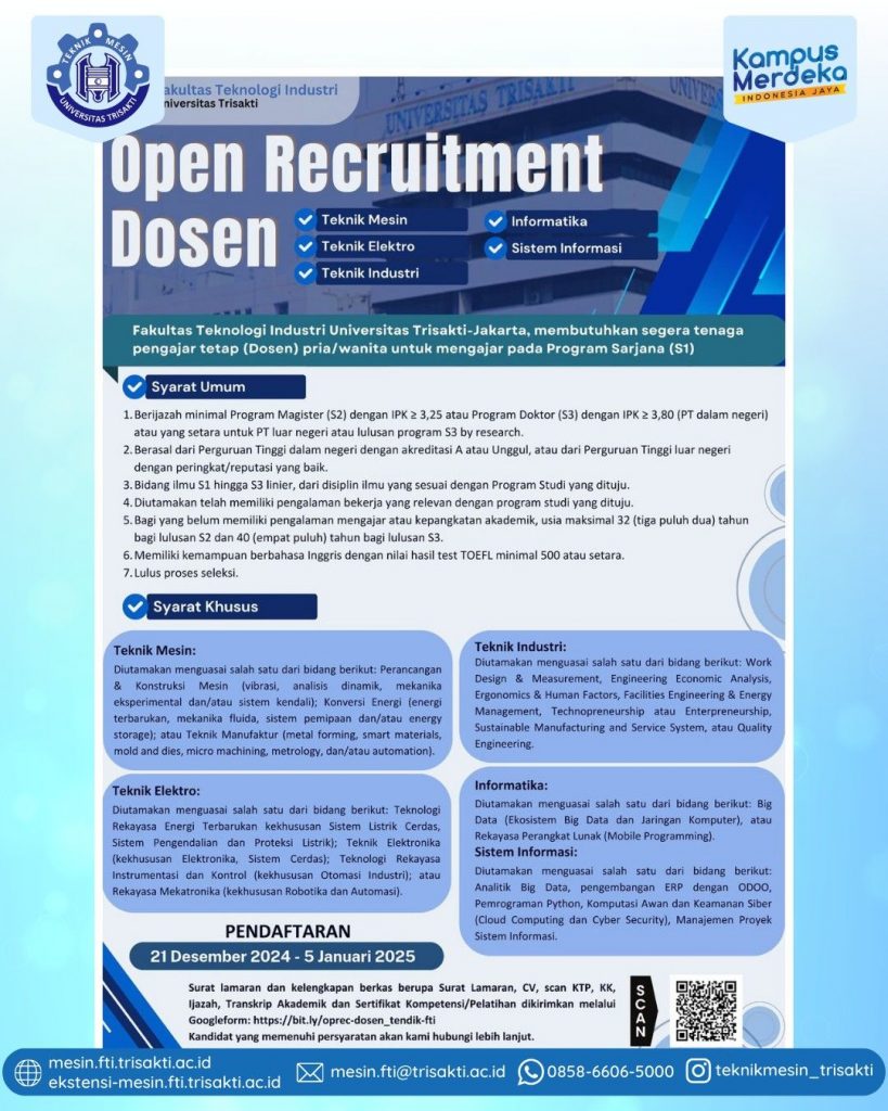 Open Recruitment Dosen Teknik Mesin